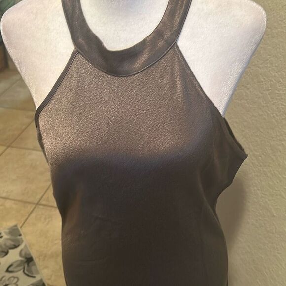 Krisa Size M Halter Maxi Dress Dark Taupe Metallic Eveningwear 100% Viscose New - Picture 3 of 12